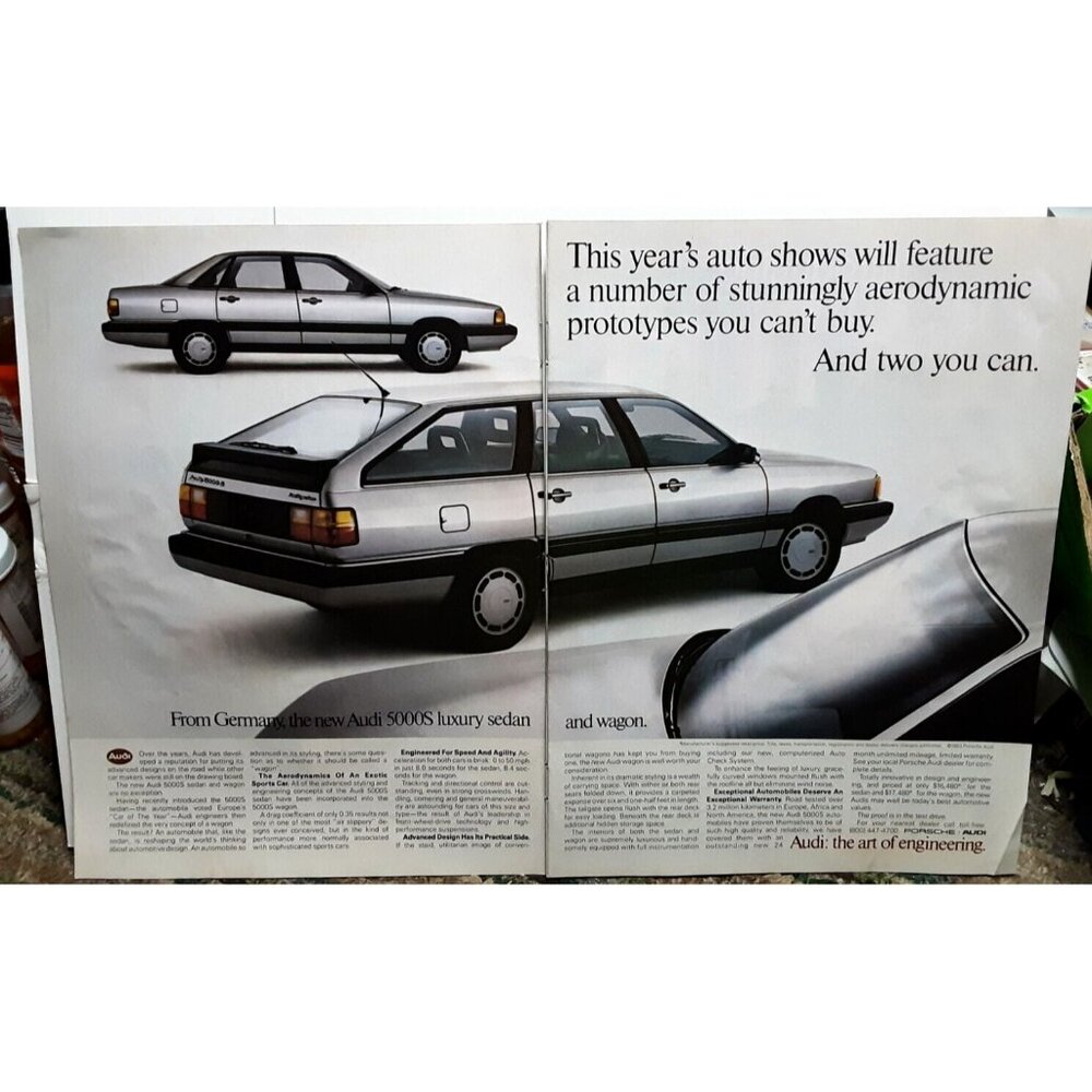 1983 Audi 5000S Luxury Sedan and Wagon Original Print Ad Vintage 80s